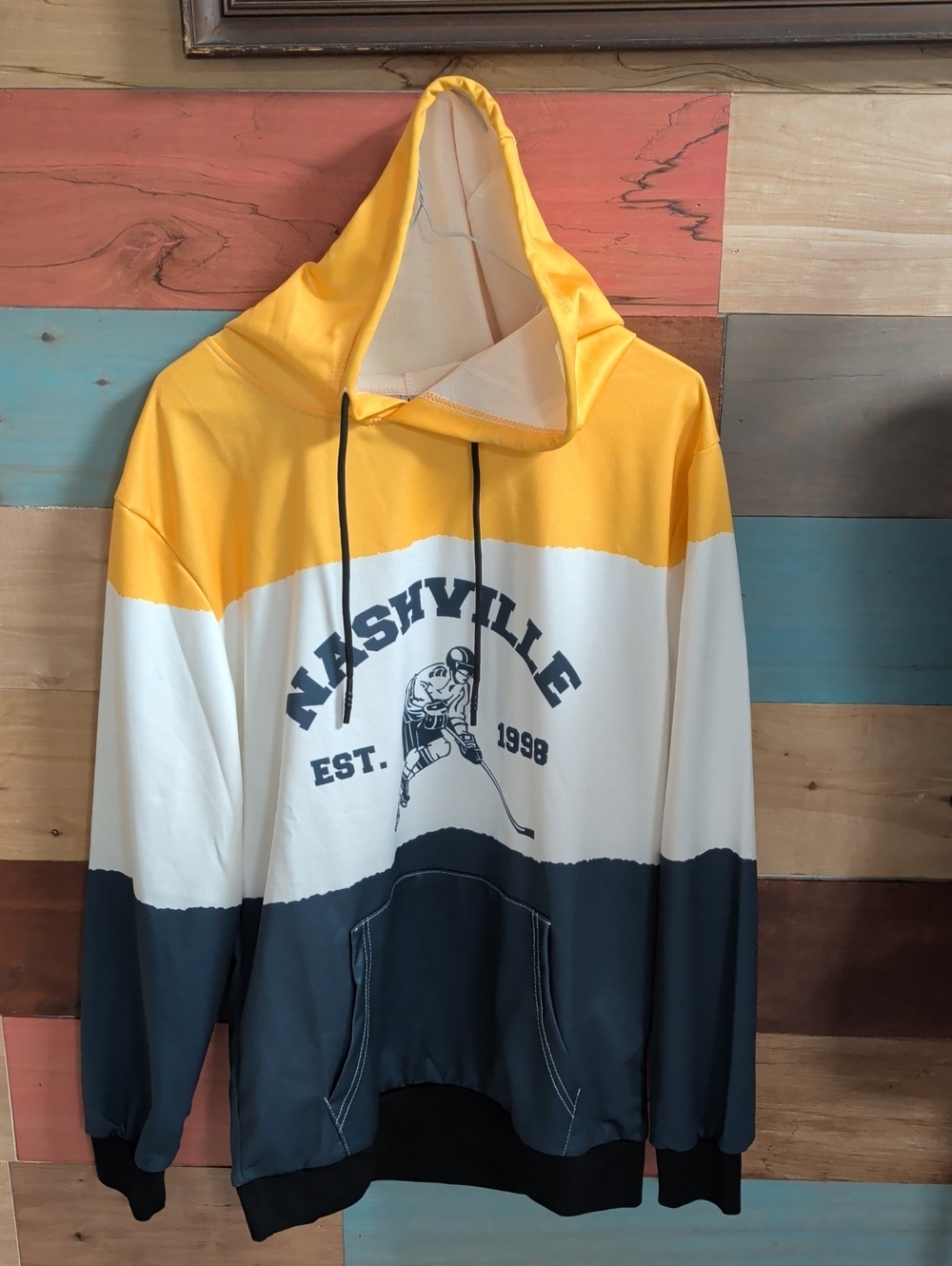 Nashville Colorblock Crewneck Hoodie in Yellow/White/Black